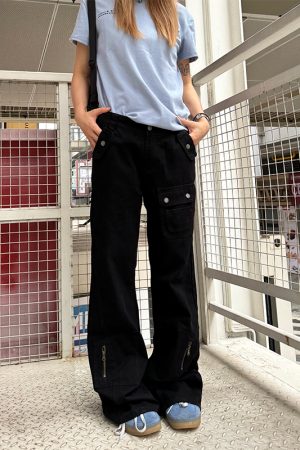 American Retro Straight-Leg Micro-Flare Work Pants for Men and Women, Multi-Pocket Street Style Spliced Long Pants