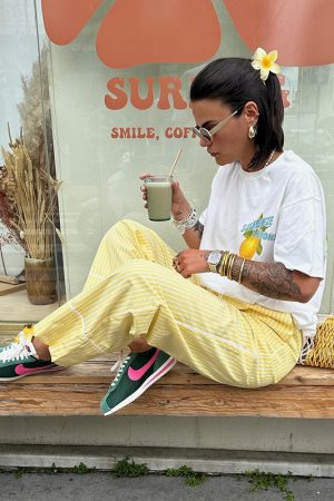 American Retro Summer Fruit Lemon Print Oversized Short Sleeve T-Shirt for Women - Trendy Hot Girl Top