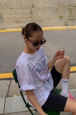 American Retro Trendy Letter Print White Oversized Short Sleeve T-Shirt for Women - Summer Fashion Hot Girl Style