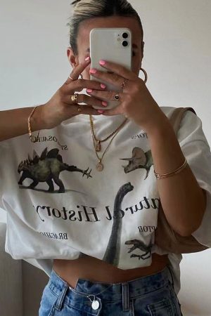 American Retro Vintage White Short Sleeve T-Shirt for Women, Niche Loose Fit Half Sleeve Top, Trendy 90s Style