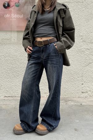 American Retro Washed Low-Rise Straight-Leg Jeans for Women - Versatile Loose Slim-Fit Casual Pants in Vintage Style