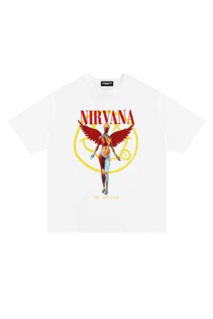 American Retro White Angel Oversized Short Sleeve T-Shirt for Women - Niche Design Spicy Girl Top, 90s Style