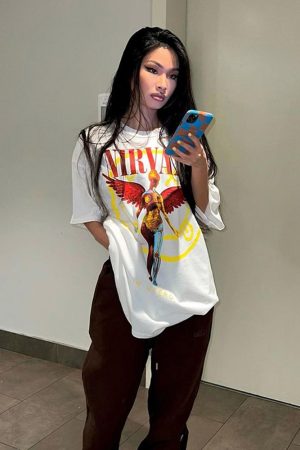American Retro White Angel Oversized Short Sleeve T-Shirt for Women - Niche Design Spicy Girl Top, 90s Style