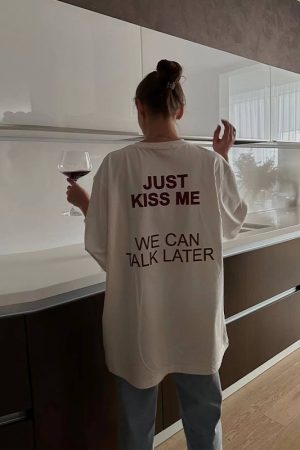 American Retro White Letter Printed Oversized Short Sleeve T-Shirt for Women - Summer Trendy Y2K Style Half-Sleeve Top