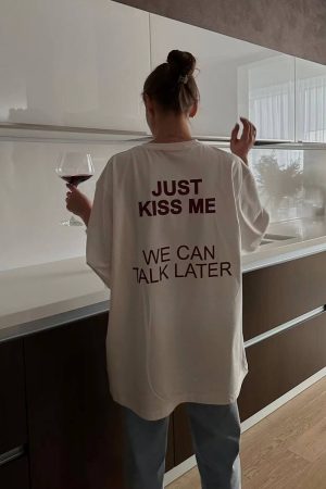 American Retro White Letter Printed Oversized Short Sleeve T-Shirt for Women - Summer Trendy Y2K Style Half-Sleeve Top