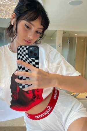 American Retro White Oversized T-Shirt for Women - Summer Short Sleeve Loose Fit Top