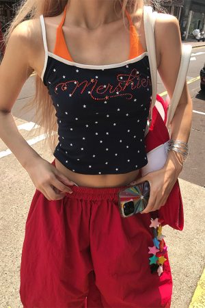 American Style Rhinestone Star Print Two-Piece Tank Top - Sexy Slim Summer Shirt for Women - Y2K Fashion