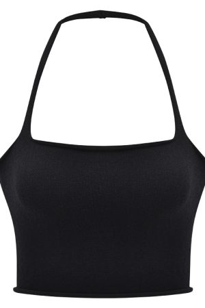 American Style Sexy Backless Strapless Halter Crop Top for Women - Slim Fit Edge Roll-Up Design, Perfect for Y2K and Trendy Looks