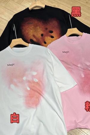 American Vintage Blurry Abstract Print Short Sleeve T-Shirt for Men and Women, Summer Loose Fit, 90s Inspired Versatile Top