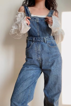 American Vintage Casual Loose Fit Suspender Straight Leg Jeans for Women - Versatile Vintage Style Pants