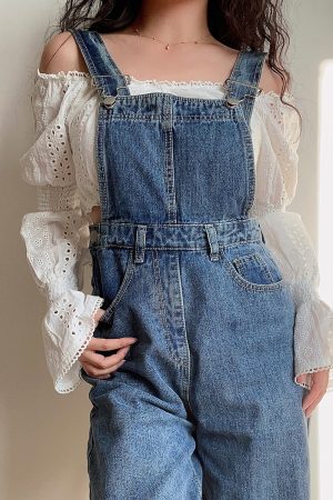 American Vintage Casual Loose Fit Suspender Straight Leg Jeans for Women - Versatile Vintage Style Pants