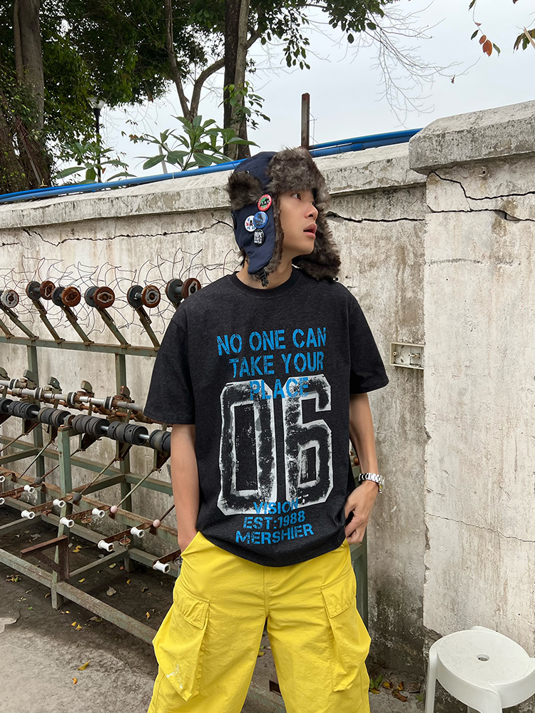 American Vintage Distressed Letter Print Short Sleeve Unisex Casual Summer T-Shirt - Versatile Sports Trend for 90s Style American Vintage Distressed Letter Print Short Sleeve Unisex Casual Summer T-Shirt - Versatile Sports Trend for 90s Style