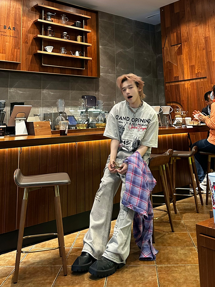 American Vintage Fun Hamburger Print Short Sleeve T-Shirt Unisex 90s Trendy Loose Fit Top American Vintage Fun Hamburger Print Short Sleeve T-Shirt Unisex 90s Trendy Loose Fit Top