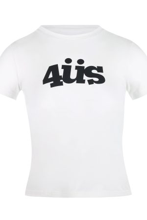 American Vintage Fun Letter Print Slimming Short T-Shirt for Women - Trendy 90s Style Shoulder-Fitting Top