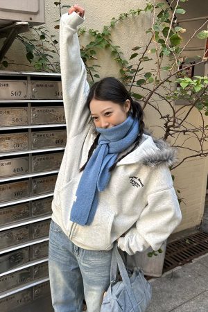 American Vintage Fur Collar Fleece Lined Hooded Sweatshirt for Couples - Retro 90s Style Jacket