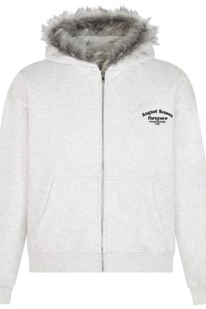 American Vintage Fur Collar Fleece Lined Hooded Sweatshirt for Couples - Retro 90s Style Jacket