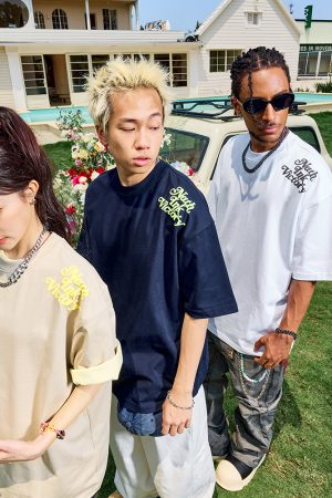 American Vintage Letter Print Short Sleeve T-Shirt - Trendy Hip Hop Loose Fit Unisex Style for Summer 2025