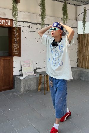 American Vintage Letter Print Short Sleeve Unisex Loose Casual Summer T-Shirt - Versatile 90s Inspired Essential Top