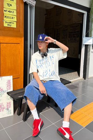 American Vintage Letter Print Short Sleeve Unisex Loose Casual Summer T-Shirt - Versatile 90s Inspired Essential Top