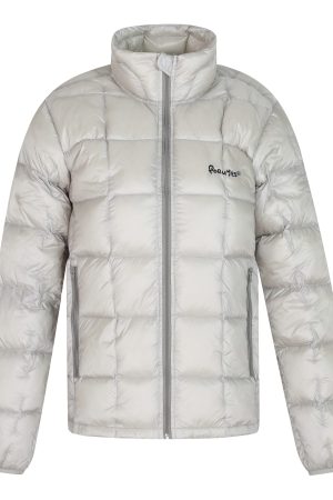 American Vintage Lightweight Duck Down Jacket with Stand Collar and Letter Embroidery - Retro Style Outerwear for 90s Fashion