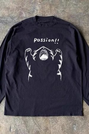 American Vintage Oversized Long Sleeve T-Shirt in 310g Pure Cotton - Non-Transparent, Versatile Street Style for Effortless 90s Look