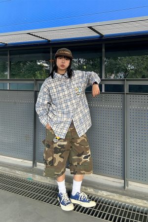 American Vintage Patchwork Distressed Camouflage Three-Quarter Pants for Men and Women - Loose Casual Straight Fit for Spring 2025