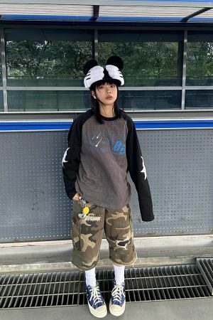 American Vintage Patchwork Distressed Camouflage Three-Quarter Pants for Men and Women - Loose Casual Straight Fit for Spring 2025