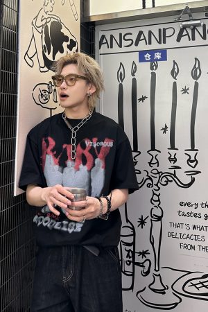 American Vintage Rock Style Letter Print Short Sleeve T-Shirt for Couples - Trendy Casual Top for Spring/Summer 2025