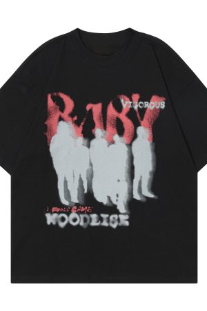 American Vintage Rock Style Letter Print Short Sleeve T-Shirt for Couples - Trendy Casual Top for Spring/Summer 2025