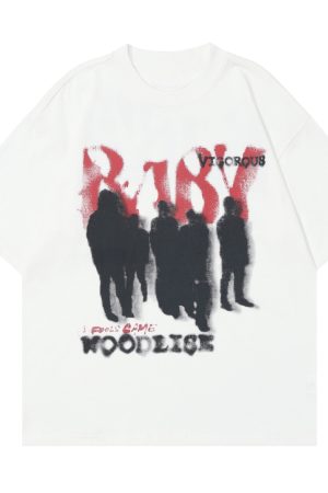 American Vintage Rock Style Letter Print Short Sleeve T-Shirt for Couples - Trendy Casual Top for Spring/Summer 2025