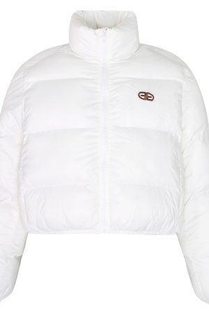 American Vintage Round Letter Stand Collar White Duck Down Winter Jacket - Trendy Small Size Outerwear for Y2K Style