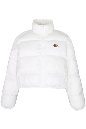 American Vintage Round Letter Stand Collar White Duck Down Winter Jacket - Trendy Small Size Outerwear for Y2K Style