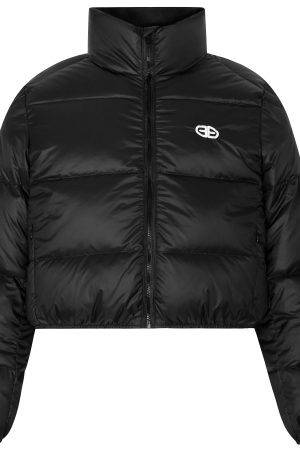 American Vintage Round Letter Stand Collar White Duck Down Winter Jacket - Trendy Small Size Outerwear for Y2K Style