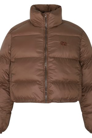 American Vintage Round Letter Stand Collar White Duck Down Winter Jacket - Trendy Small Size Outerwear for Y2K Style