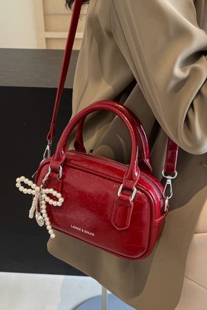 Angola Red Textured Handbag for Women - 2025 New Style Wedding Bowling Bag, Small Square Crossbody Shoulder Bag