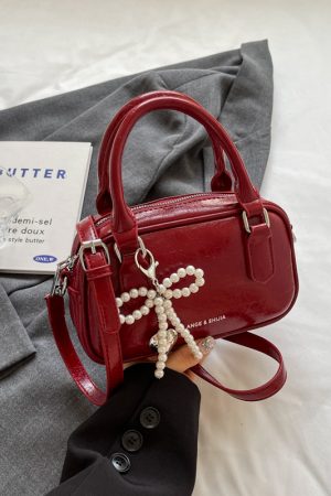 Angola Red Textured Handbag for Women - 2025 New Style Wedding Bowling Bag, Small Square Crossbody Shoulder Bag