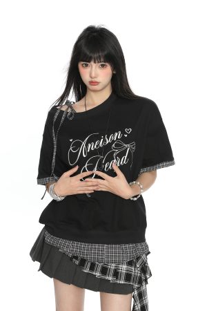 Asymmetrical Bow Tie Two-Piece Short Sleeve T-Shirt for Women - Summer Slimming Top in Korean Style