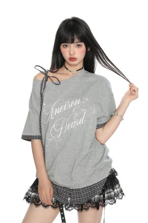 Asymmetrical Bow Tie Two-Piece Short Sleeve T-Shirt for Women - Summer Slimming Top in Korean Style