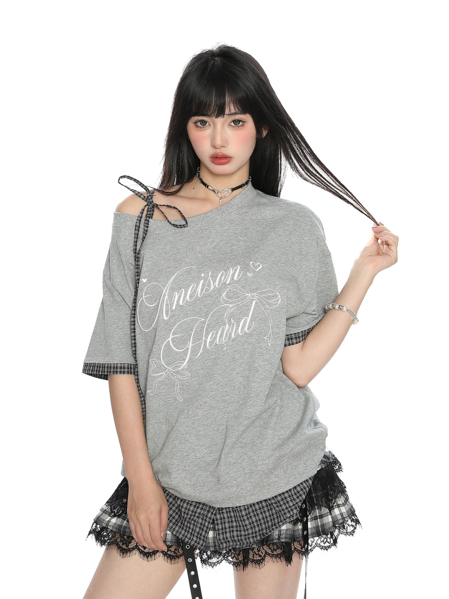 Asymmetrical Bow Tie Two-Piece Short Sleeve T-Shirt for Women - Summer Slimming Top in Korean Style Asymmetrical Bow Tie Two-Piece Short Sleeve T-Shirt for Women - Summer Slimming Top in Korean Style