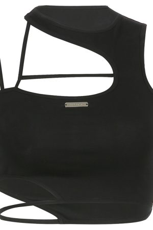 Asymmetrical Off-Shoulder Sexy Tank Top for Women - Fitted Waist-Exposing Dance Top, Y2K Style