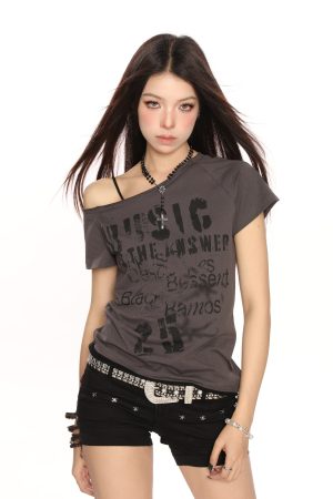 Asymmetrical Short Sleeve Y2K Crop Top for Women - Sweet Cool Hot Girl Wasteland Punk Slim Fit T-Shirt for Summer Fashion