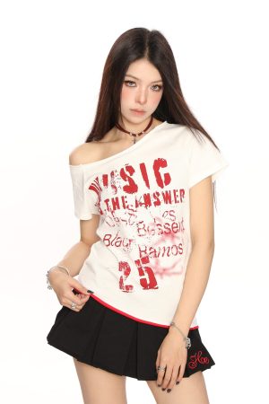 Asymmetrical Short Sleeve Y2K Crop Top for Women - Sweet Cool Hot Girl Wasteland Punk Slim Fit T-Shirt for Summer Fashion