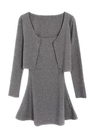 Autumn Winter American Retro Bodycon A-Line Camisole Dress and Cardigan Two-Piece Set - Sexy Chenopod DIY Style