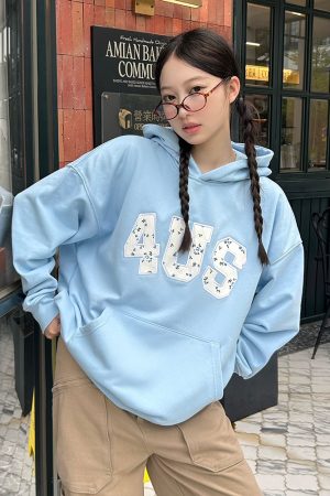 Autumn Winter Floral Embroidery Patch Hoodie for Couples - Loose Fit, National Trend, Casual Streetwear