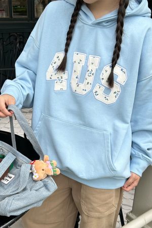 Autumn Winter Floral Embroidery Patch Hoodie for Couples - Loose Fit, National Trend, Casual Streetwear