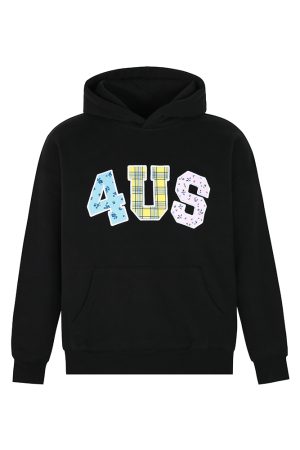 Autumn Winter Patchwork Embroidered Plaid Floral Couple Loose Hoodie Unisex Y2K Style Fashion