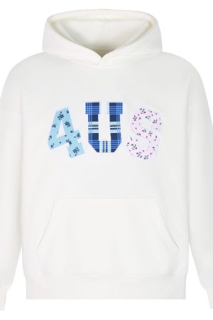 Autumn Winter Patchwork Embroidered Plaid Floral Couple Loose Hoodie Unisex Y2K Style Fashion