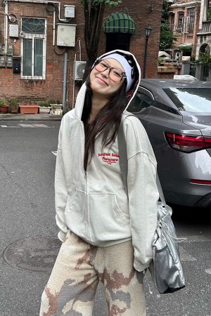 Autumn Winter Plaid Splicing Slogan Letter Couple Zipper Hoodie Cardigan Jacket - Casual Streetwear, Y2K Fashion Style