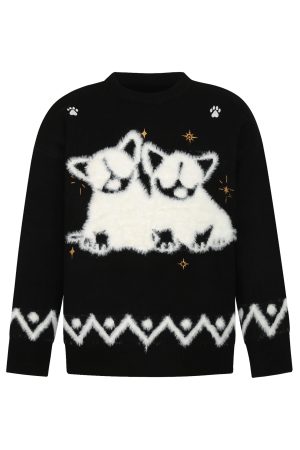 Autumn Winter Plush Jacquard Knitted Sweater for Couples - Versatile National Trend Dog Design, Cozy Fashion Essential