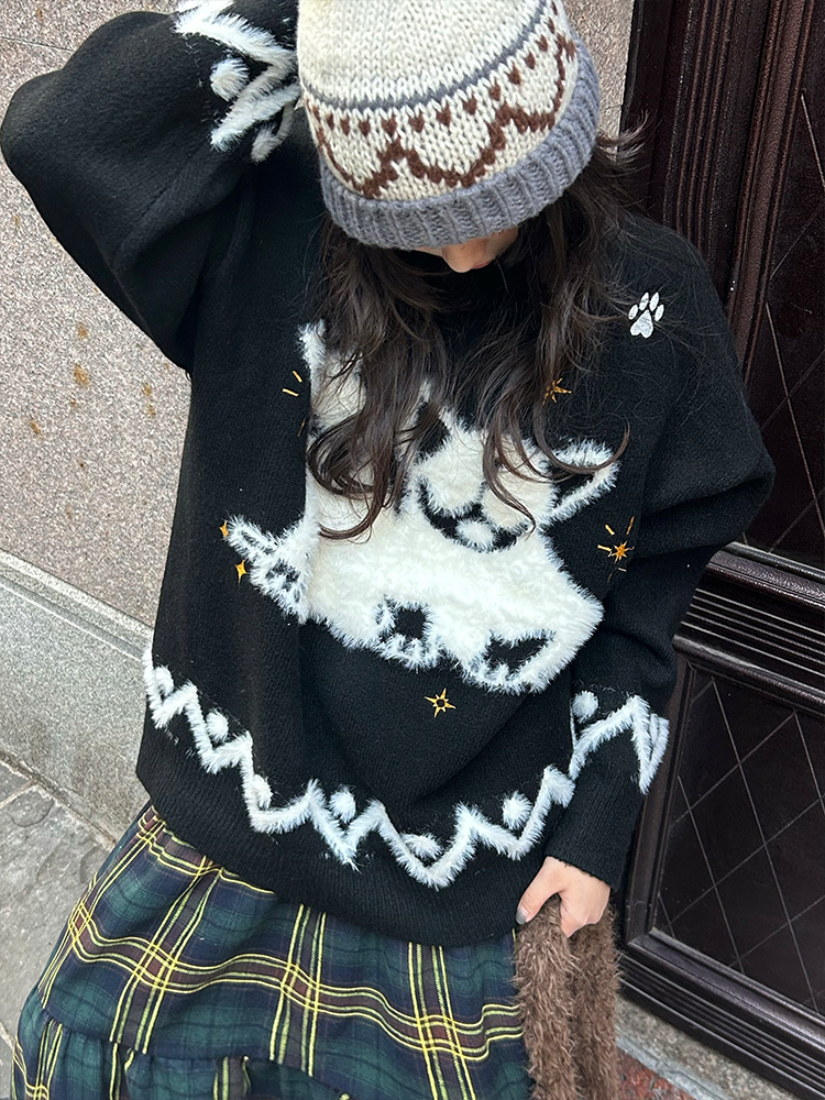 Autumn Winter Plush Jacquard Knitted Sweater for Couples - Versatile National Trend Dog Design, Cozy Fashion Essential Autumn Winter Plush Jacquard Knitted Sweater for Couples - Versatile National Trend Dog Design, Cozy Fashion Essential